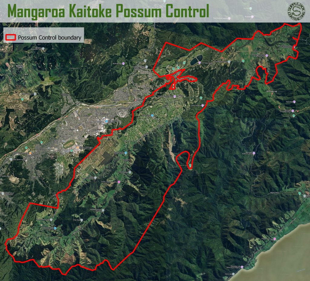 Map showing the Mangaroa-Kaitoke Possum Control project boundary